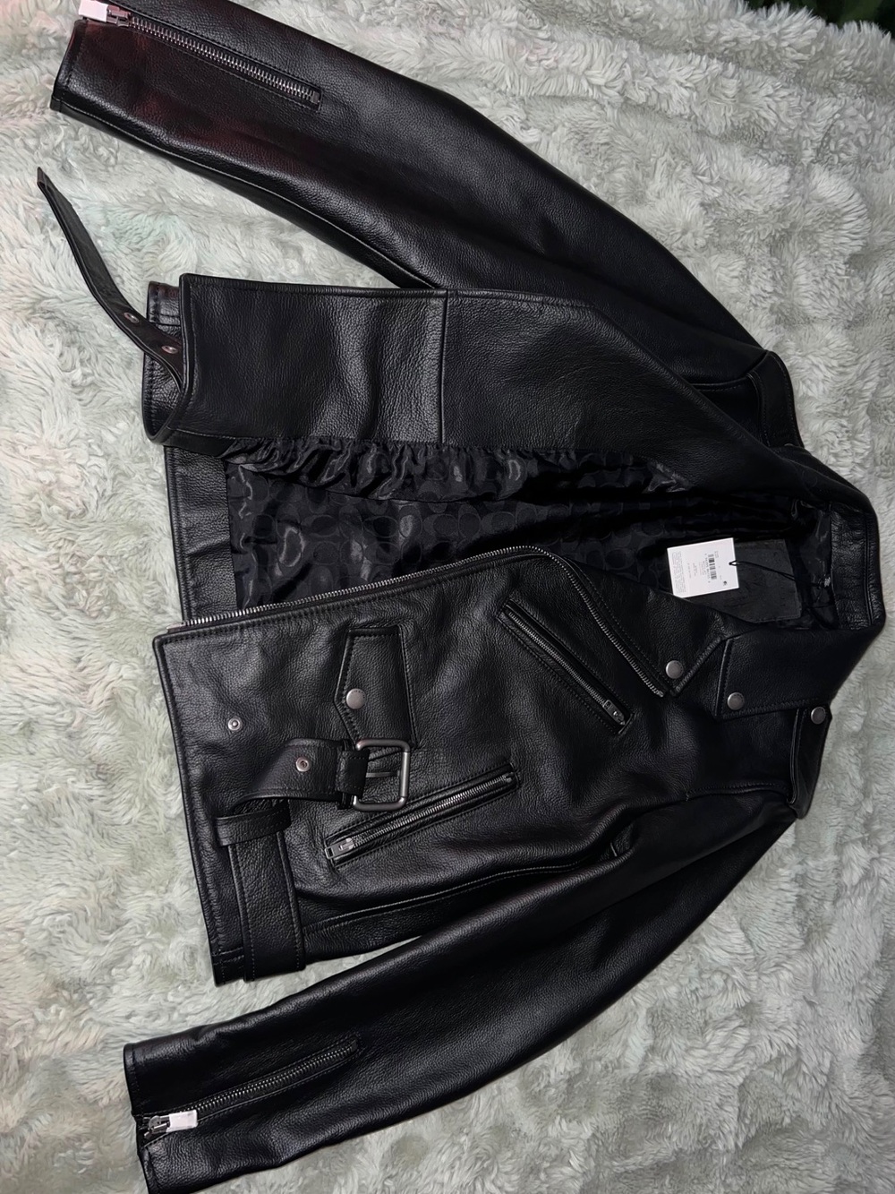 Coach Black Leather Moto Jacket with Zip Details - Picture 4 of 5